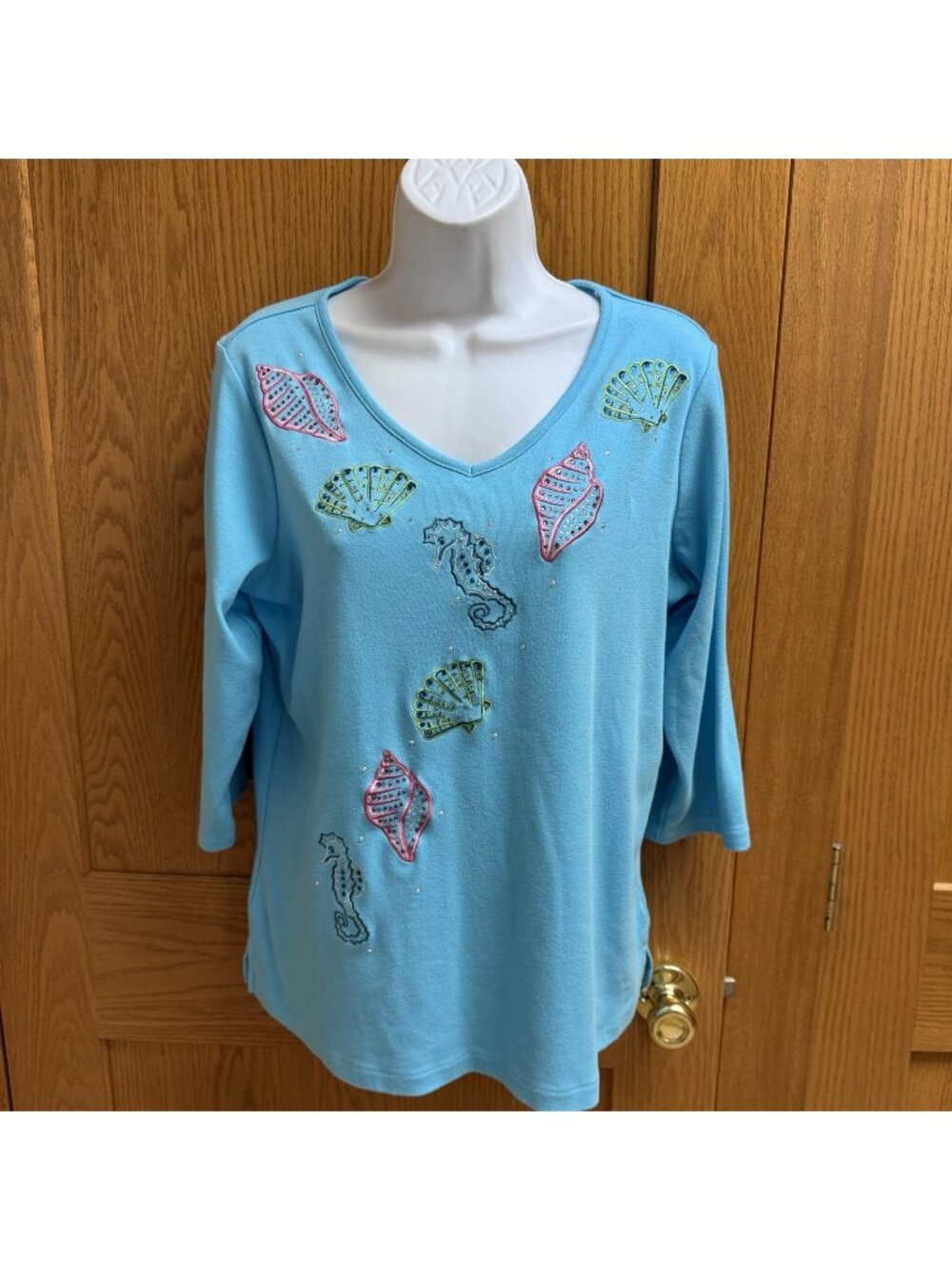 Women's Quacker Factory Embellished Seahorses & Seashells Top - Medium